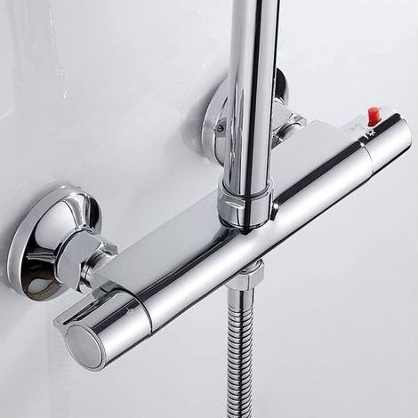 Mitigeur thermostatique de douche 2 sorties haut et bas – Laiton chromé – Sécurité anti-brûlure – Installation rapide et simple (1/5)