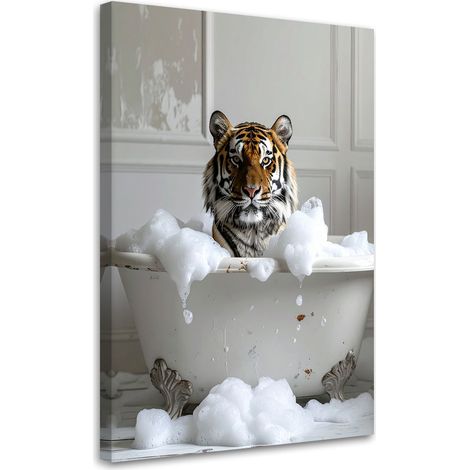 Stampe su Tela, Tigre seduta in una vasca da bagno con schiuma, 20x30 (1/5)