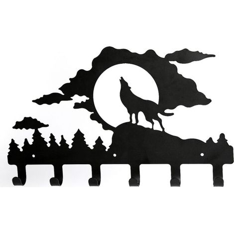 Déco Murale Patère Portemanteau Porte Manteau Murale Noir Crochet Déco Murale Métal Accroche Clef Porte Acier Organisateur Hanger Keys (A Wolf) (1/4)