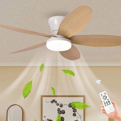 Ventilateur de plafond avec éclairage LED, moteur DC silencieux, télécommande, 6 vitesses, lumière dimmable 3 températures, fonction été/hiver, minuterie, pour salon, chambre, cuisine – 100 cm (1/5)
