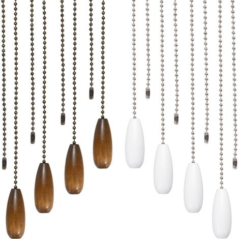 Lot de 8 rallonges de chaîne de traction pour ventilateur de plafond, 33 cm, chaînes d'extension décoratives en bois pour lampe de plafond, blanc/noyer (1/5)