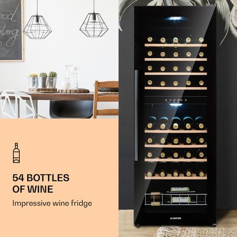Klarstein Free-standing Wine Cooler Drinks Fridge, Dual Zone Wine Fridges Drinks Cooler, Indoor/Outdoor Small Beer Fridge with Glass Door, UV Protection Refrigerator w/ Touch Pad, 4-22°C, 54 Bottles (1/5)