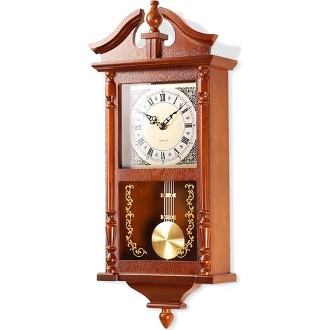Horloge Murale Vintage 64.5 cm avec Pendule et Carillon, Sonnerie Heures et Quarts d’Heure, Cadre en Bois d’Hévéa, Grande Horloge Classique pour Salon et Décoration Maison (1/5)