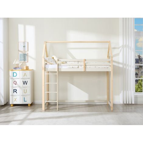 Lit mezzanine cabane 90 x 190 cm - Pin massif – Beige et naturel - TARZIA
