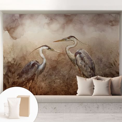 Carta Da Parati Non Tessuto - Con Colla Inclusa per Camera da Letto - Facile da Applica - Motivo decorativo Uccelli eleganti 208x146 cm (1/5)