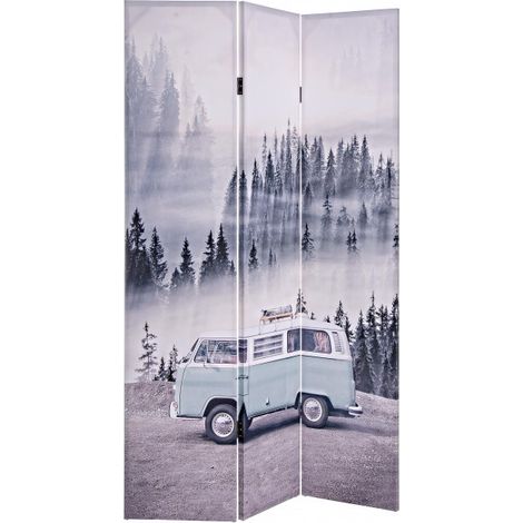 Paravento separè 3 pannelli "Minivan" stampa su tela in legno 120 x 180 cm (1/2)