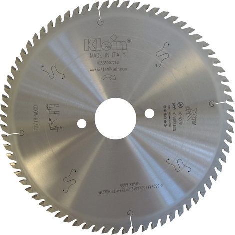 Lama circolare HW per sezionatrici a dente trapezio piano D=300, d=80, B/c=4.4/3.2, Z (Nr. denti)=72, Fori trasc.=Gabbiani HCS300.07280 KLEIN (1/5)