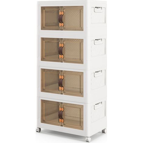 COSTWAY 4 Pack Stackable Storage Cabinet Folding Home Organizer Lockable Wheels 78 Gal (1/5)