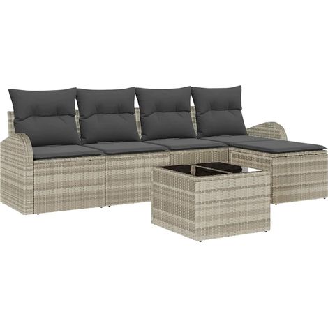 Maison Exclusive - Set Divano da Giardino 6 pcs Grigio chiaro polyrattan