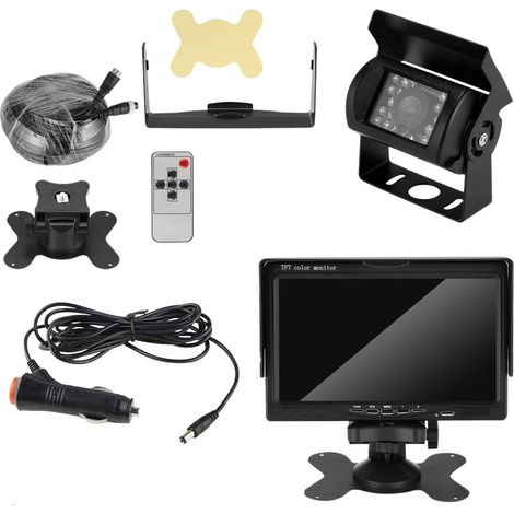 Caméra de recul sans fil 7 pouces - avec écran LCD - étanche IP67 - vision nocturne 15 mètres - grand angle 120° - universelle 12 V/24 V - installation facile et rapide (1/5)