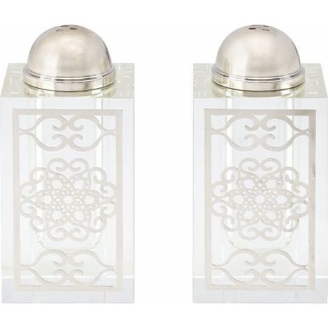 Duo Salière et Poivrière de Table en Cristal Style Arabesque Coloris Argenté 4x4x8 cm - PANGIVO (1/3)