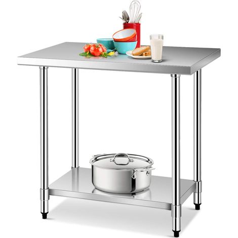 Costway – Table de travail inoxydable 92x61x90cm – Capacité de charge 200 kg – Étagère supplémentaire pour rangement – Surface facile à nettoyer (1/5)