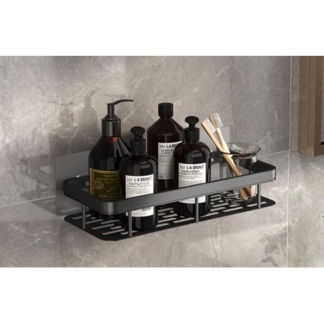 Estantería de almacenamiento para baño - Estantería de almacenamiento para cocina - Negro - Una sola capa - No requiere taladrar (1/5)
