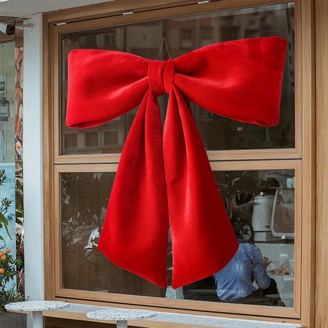 Nœud Papillon - Velours Rouge - Décoration Murale Noël - Pour Arbre De Noël Topper - Arche De Mariage - Intérieur Extérieur - 65 X 60 Cm - 1 Pièce (1/5)
