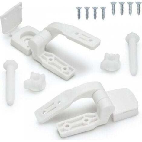 White Plastic Toilet Seat Replacement Hinge with Bolts, Screws and Nuts (1/5)