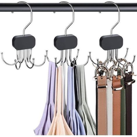 Lot de 3 cintres gain de place, organisateur de placard pliable pour soutiens-gorge, ceintures et lingerie, crochet pivotant 360° (1/5)