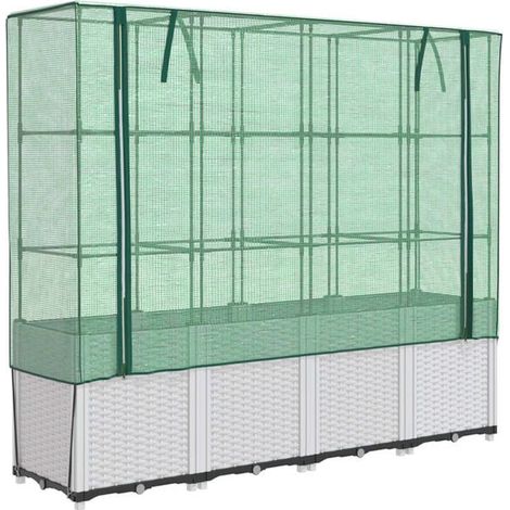 Pot de fleurs surélevé avec couvercle aspect osier, dimensions : 160 x 40 x 153 cm (1/5)