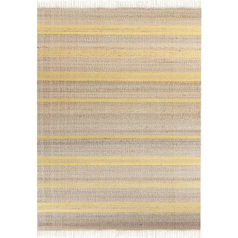 Tappeto in iuta beige e giallo con motivo a righe e nappe 160 x 230 cm Talpur