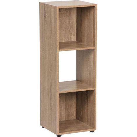 Colonne étagère - JUANIO - 31 x 29,7 x 91 cm - 3 compartiments - Finition chêne - Design minimaliste (1/3)
