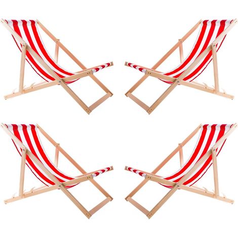 4 chaises longues en bois à rayures rouges (1/4)