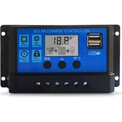 Contrôleur de charge solaire 100 A, régulateur intelligent de batterie avec port USB intégré au panneau, contrôleur d'éclairage public multifonction réglable avec écran LCD. (1/5)