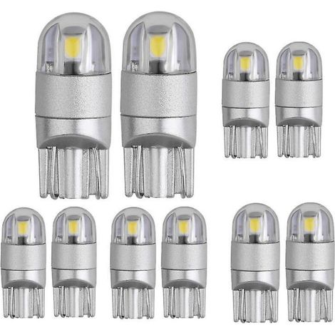 Lot de 10 ampoules LED blanches T10 501 W5W 194 168 2825 pour éclairage intérieur de voiture, tableau de bord, feux de position latéraux et éclairage de plaque d'immatriculation (DC 12V) (1/4)