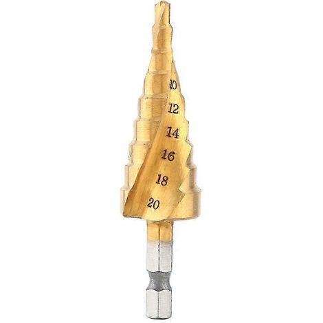 foret étagé en acier rapide revêtu de titane, à goujure hélicoïdale et queue hexagonale, pour outils électriques, 4-20 mm (1/4)