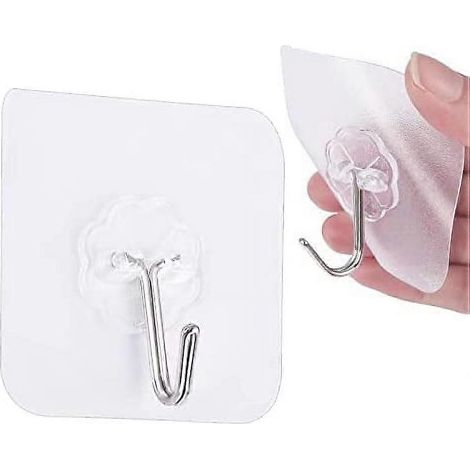 Lot de 10 crochets adhésifs robustes pour porte ou mur, transparents et résistants, avec ventouses pour charges lourdes. (1/4)