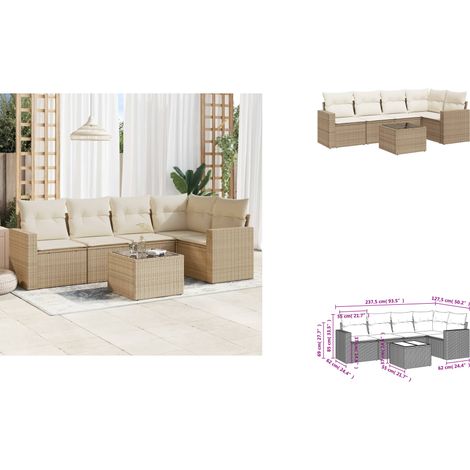 Salon de jardin avec coussins 6 pcs beige résine tressée - Ensemble Salon De Jardin - Meuble De Jardin - Résine Tressée - Rotin Synthétique - Mobilier Extérieur (1/3)