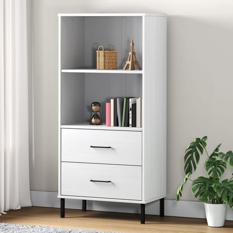 Bücherregal OSLO mit 2 Schubladen Weiß 60x35x128,5cm Massivholz (1/5)