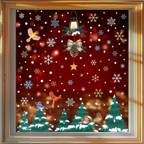Nouveaux autocollants muraux créatifs Père Noël, flocons de neige et oiseaux, décoration murale de Noël, film statique, autocollant pour fenêtre, autocollant pour verre - [Quatre combinaisons] 563 + 5
