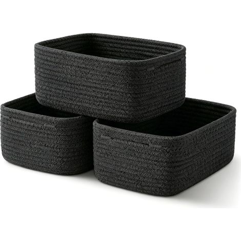 Geflochtener Korb – 3er-Set – Baumwolle – Mit Griffen – Aufbewahrung für Wohnzimmer, Schlafzimmer, Kinderzimmer – Schwarz – 30 x 20 x 11 cm (1/5)
