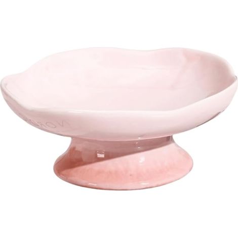 Gamelle ergonomique anti-basculement pour chat avec base antidérapante en forme de pétale en céramique - Angle incliné - Fournitures d'alimentation surélevées (assiette rose) (1/5)