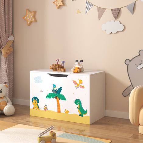 Spielzeugkiste Oleiros Dinosaurier Motiv Weiß / Grün / Gelb [en.casa] (1/5)