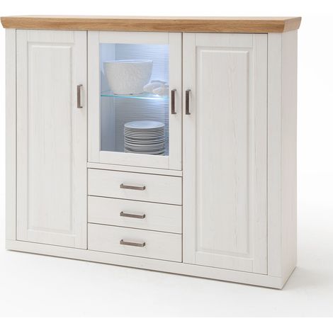 Highboard BRASILIA-05 Esszimmer Vitrine Landhaus-Stil in Pinie Aurelio & Grandson Oak Nb. - B/H/T: 163/142/40cm (1/5)