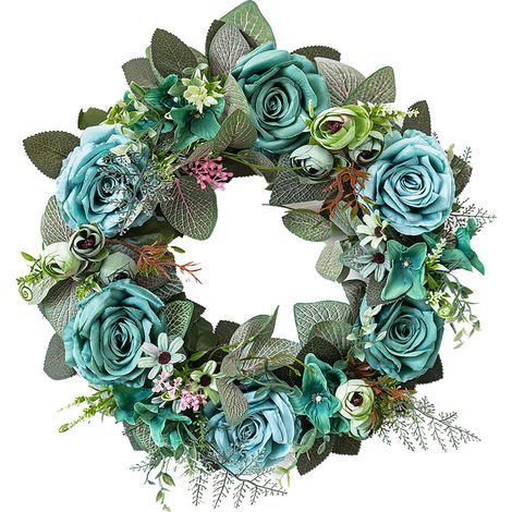 Künstlicher Rosenkranz, 45 cm (17,7 Zoll) – Frühlings- und Sommerdekoration für Haustür, Wand, Fenster, Partys und Hochzeiten – Grün (1/2)