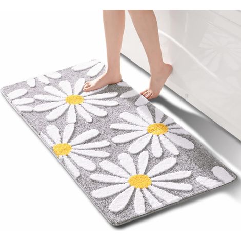 1 Tapis de bain, motif marguerites 3D, peluche douce absorbante, antidérapant TPR, pour salle de bain (1/5)