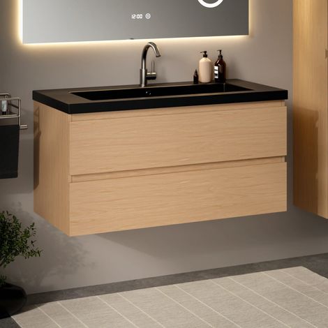 Badezimmermöbel Sena – 100 cm – Helle Eiche – Schwarzes (1/4)