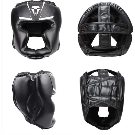 Casque de boxe anti-chocs enfant/adulte, protection tête visage oreilles, MMA Muay Thai kick-boxing arts martiaux sparring，S, noir