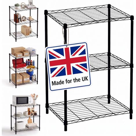Relaxdays steel shelving unit, 3 shelves, 35 kg/shelf, 84x56x35 cm, home/cellar/garage, tool-free, black (1/5)