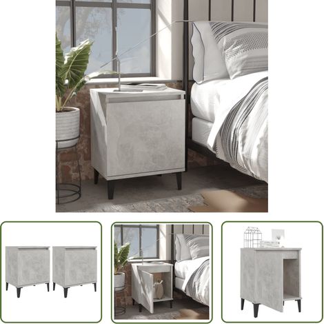 The Living Store Tables de chevet avec pieds en métal gris béton 40x30x50 cm - Table De Chevet - Meuble Industriel - Table De Nuit - Table Latérale - Design Moderne (1/5)