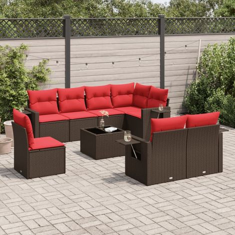 9-teiliges Gartensofa-Set mit Kissen, braun, Polyrattan (1/5)