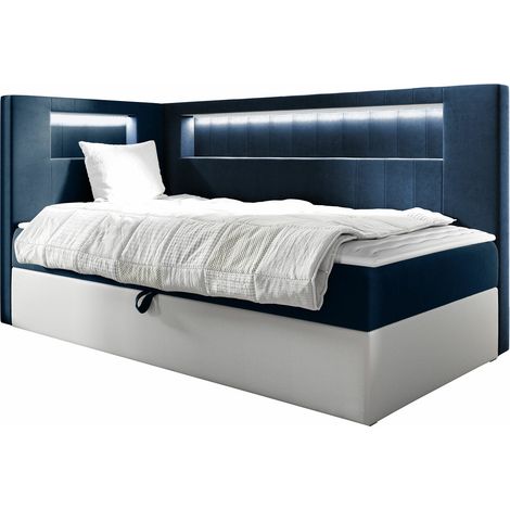 Cama continental Lucus VIII, Soft 017 + Fresh 11, Continental, Individuales, 100x200, Tapiz, Cuero ecológico, Somieres, 112x212x104cm, LED (1/5)