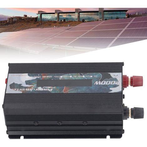 2000-W-Solarwechselrichter für den Außenbereich, modifizierter Sinus-Wechselrichter, 12 V/24 V DC auf 220 V AC, mit 2-A-USB-Anschluss, Lüfter und LCD-Display, Schwarz, 24 V DC (1/5)