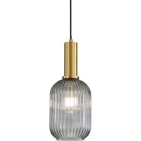 Suspension Luminaire Industrielle Vintage en Verre Nervuré,Plafonnier avec fini en laiton poli Lustre,Suspension Lampe de Salle à Manger Cuisine Salon Chambre (Gris, 13CM) (1/5)