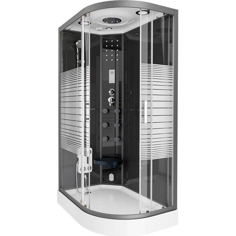 Home Deluxe – Douche à vapeur BLACK PEARL 120 x 80 cm – Fonction vapeur, douche pluie, radio, siège rabattable – Verre de sécurité, montage facile