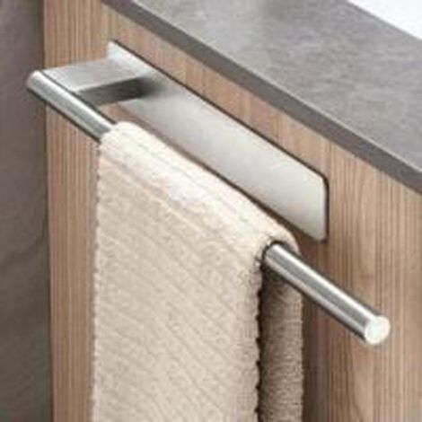 Adhesive wall-mounted towel rack, no drilling required, silver stainless steel, for bathroom and kitchen (1/4)