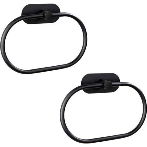Set of 2 stainless steel wall stickers for the bathroom, no drilling required, in black. (1/4)
