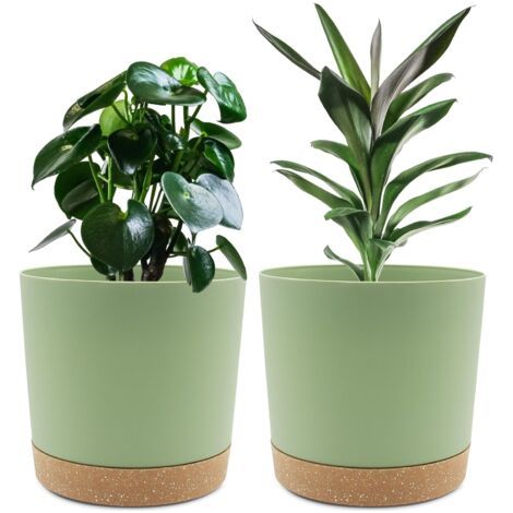 Lot de 2 Pots de Plantes 20.3cm, Pots pour Plantes d'intérieur avec Trous de Drainage et Base Amovible, Soucoupe décorative Moderne pour jardinières d'extérieur (Vert 20.3cm) (1/4)