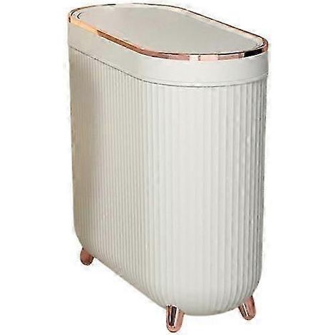Poubelle de salle de bain 12 L avec couvercle grande capacité anti-poussière rectangulaire et étroite - blanche (1/5)